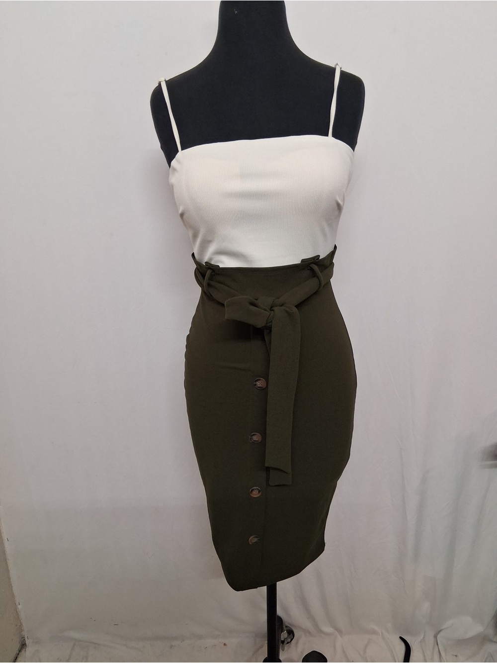 Fashion Nova Olive High-Waist Pencil Skirt with Tie Belt